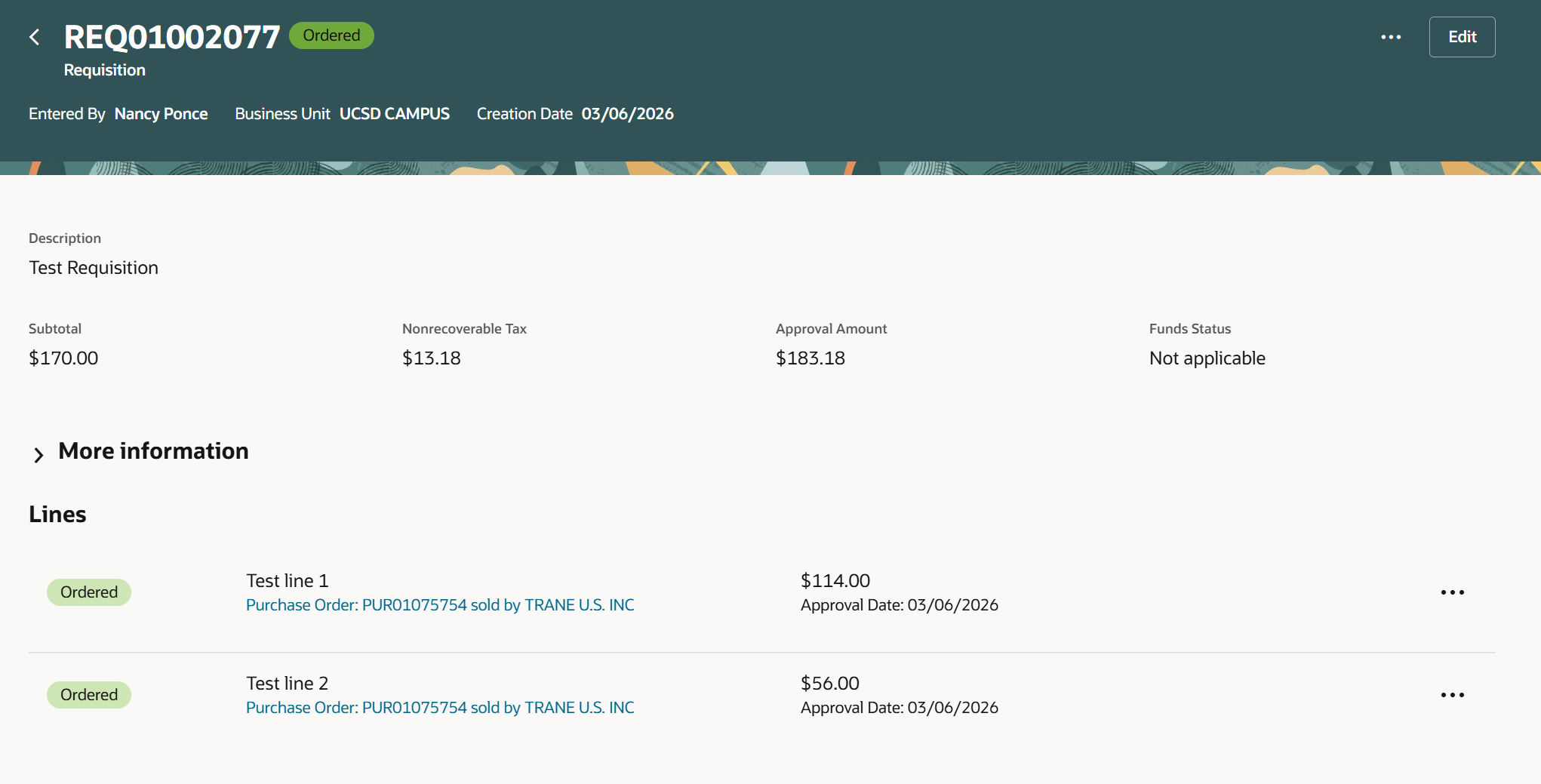 More Information - Requisition Details collapsed view